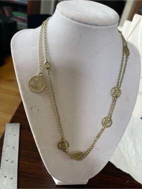 Michael Kors Gold Logo Medallion Long Necklace